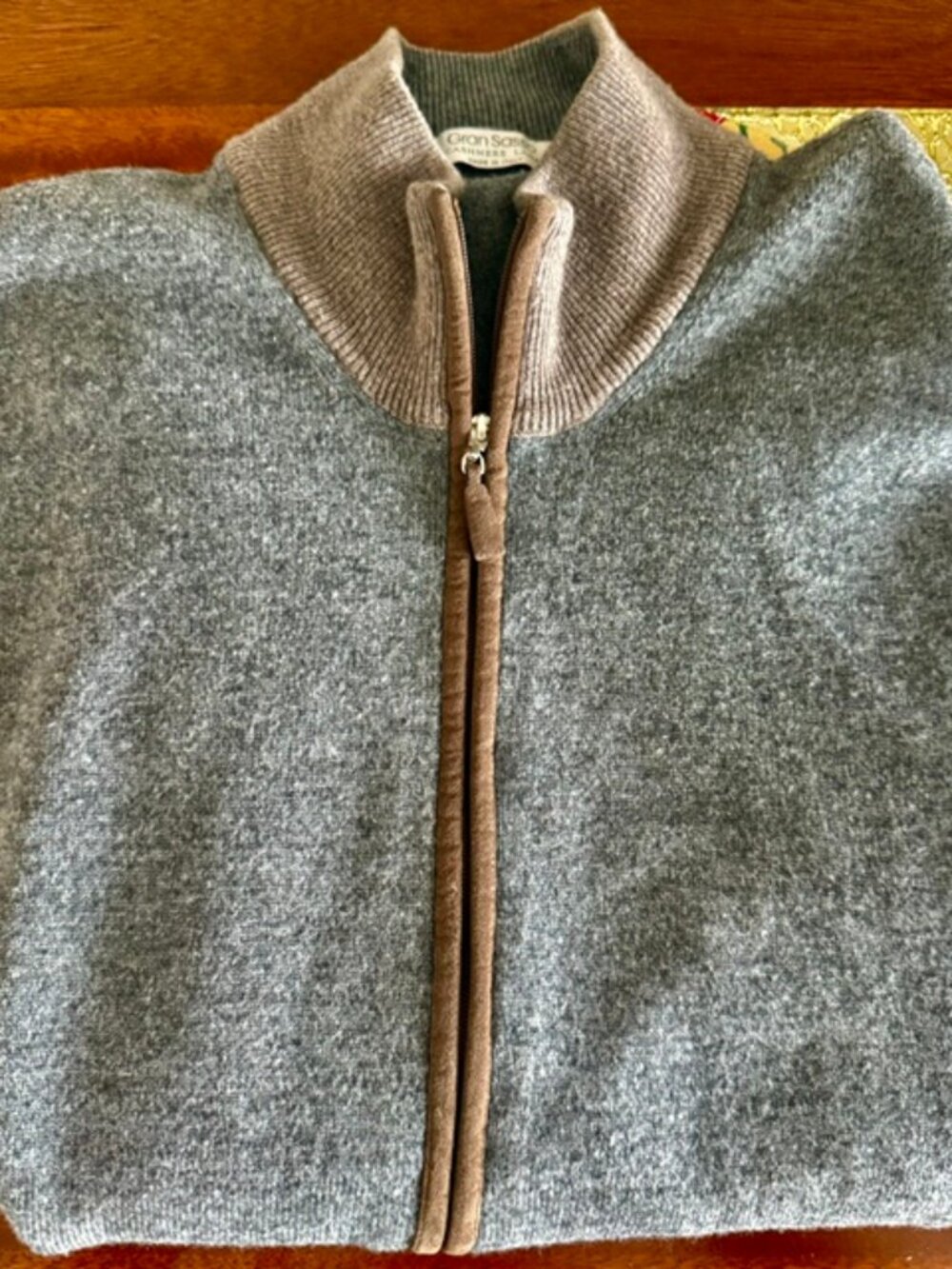 Gran Sasso Cashmere, Lana Wool Blend Men FullZip Sweater Cardigan, Grey,Brown 52